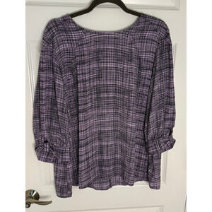 Worthington Women’s XL Purple Black Plaid Blouse Long Sleeve Top